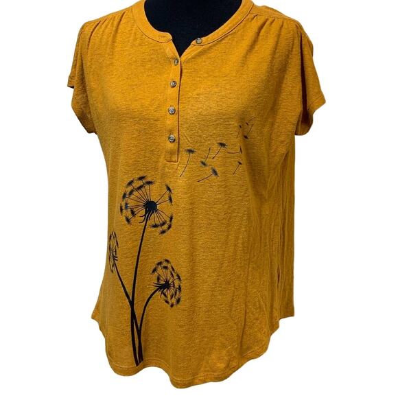 Hand Printed Upcycled Medium Dandelion Make a Wish V-Neck Short Sleeve Tee - Picture 1 of 3